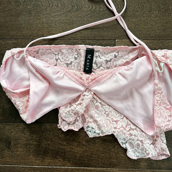 Maria Morena Y2K Pink Lace Asymmetrical Halter Crop Top XS/S - Picture 5 of 7